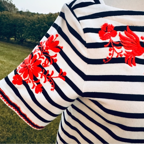 Kate Spade Broome Street Black/White Striped & Embroidered Top - Picture 11 of 16